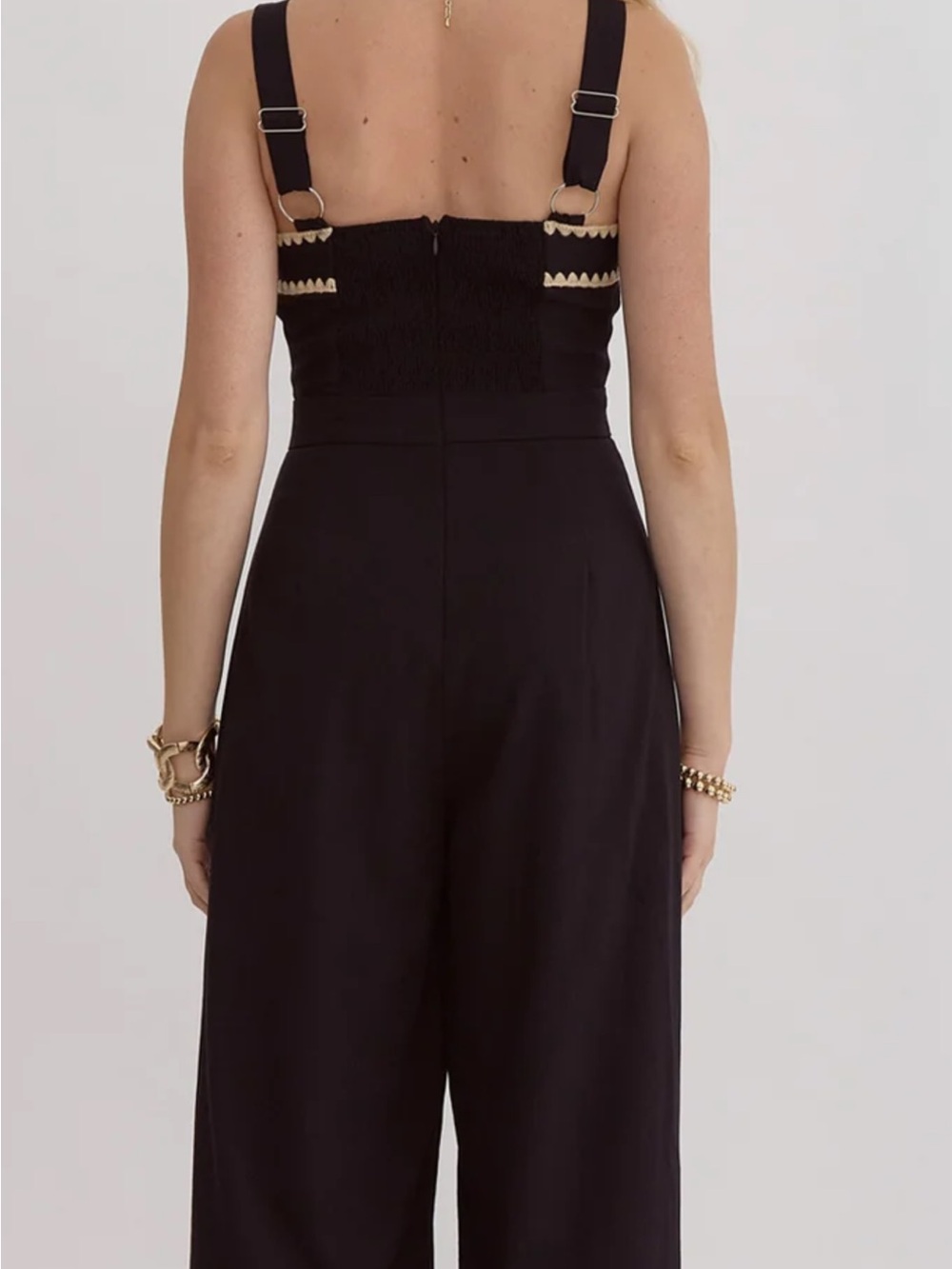 Black Square-Neck Wide Leg Jumpsuit with Contrast Trim - Picture 2 of 5